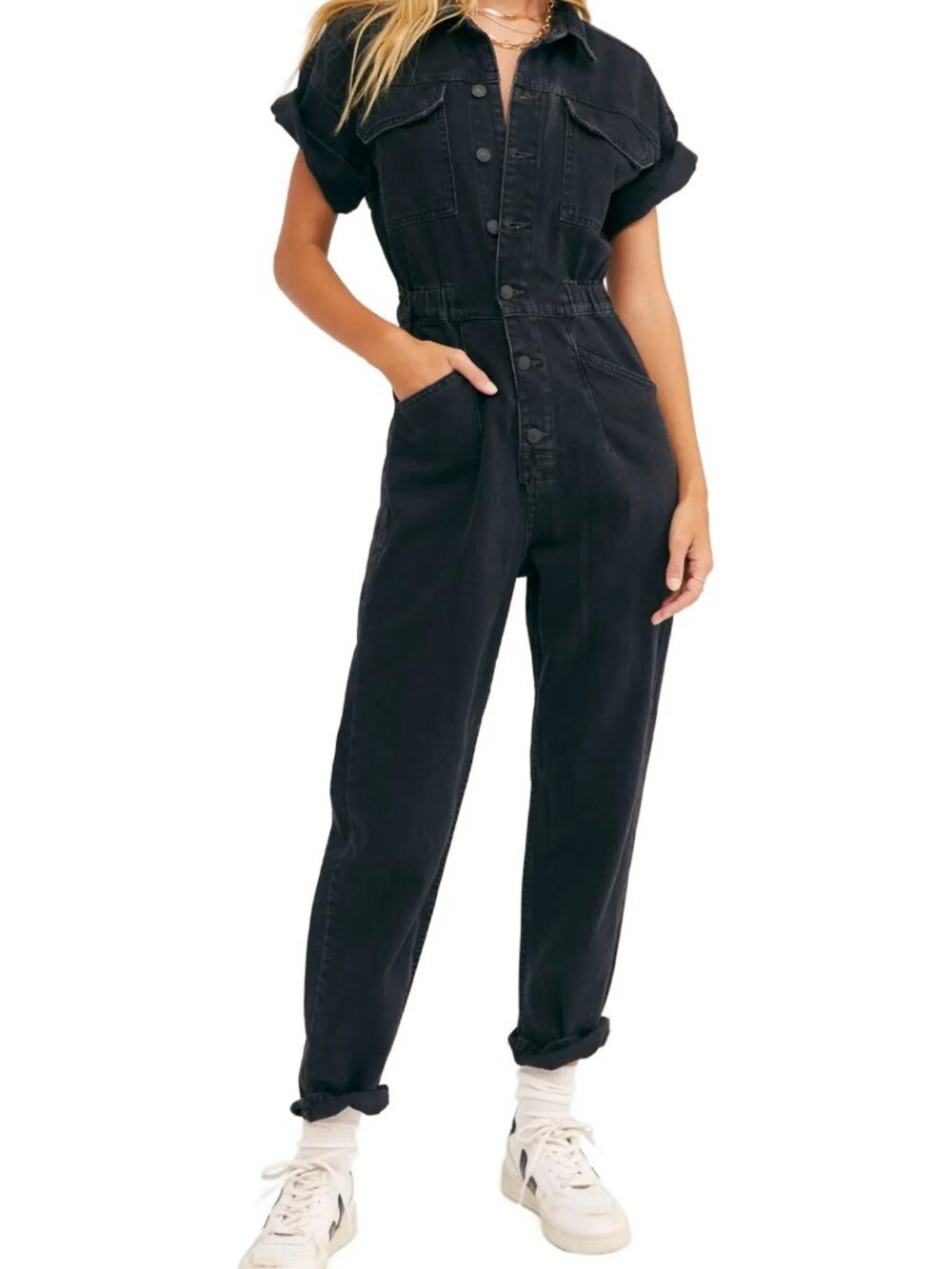 Free People We The Free Marci Denim Jumpsuit Iron Black XS